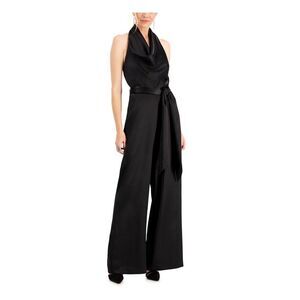 NWT AIDAN AIDAN MATTOX Womens Black Belted Sleeveless Party Wide Leg Jumpsuit 0